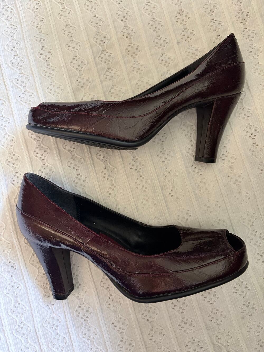 A2 by Aerosoles Burgundy Peep Toe Pumps Heels Size 7.5M
